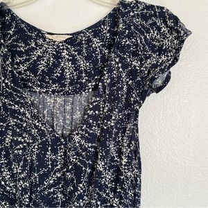 LUCKY Brand 🍀 | Women’s Long Flutter Sleeve Button Navy Blue Floral Maxi Dress